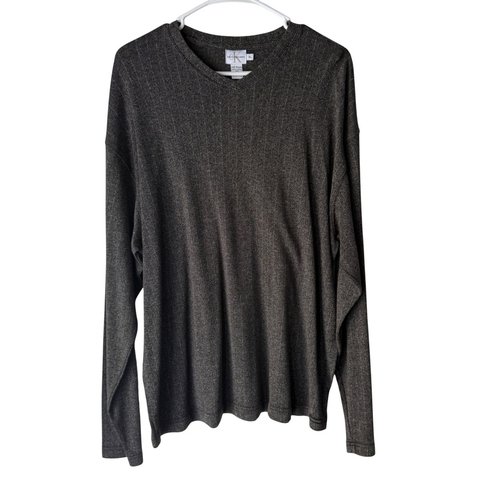 Calvin Klein Jeans Men's Textured Long Sleeve V Neck Shirt XL‎ Preppy Old Money
